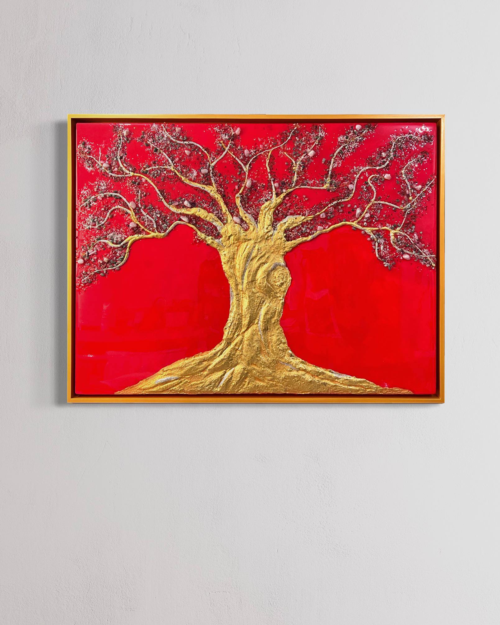 Experience the majesty of the Tree of Life with our custom made artwork. Crafted with 9 real crystals and a 3D gold leaf covered trunk, this one-of-a-kind piece is finished with a glossy resin coating. A stunning addition to any space, and a reminder of the interconnectedness of all things.