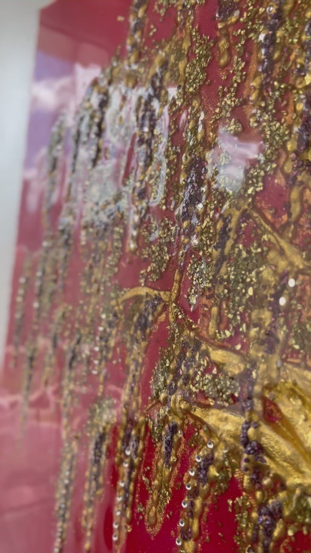 A wisteria original painting made of resin or epoxy, crystals and gold leaf. A stunning art that can elevate the energy of your space.