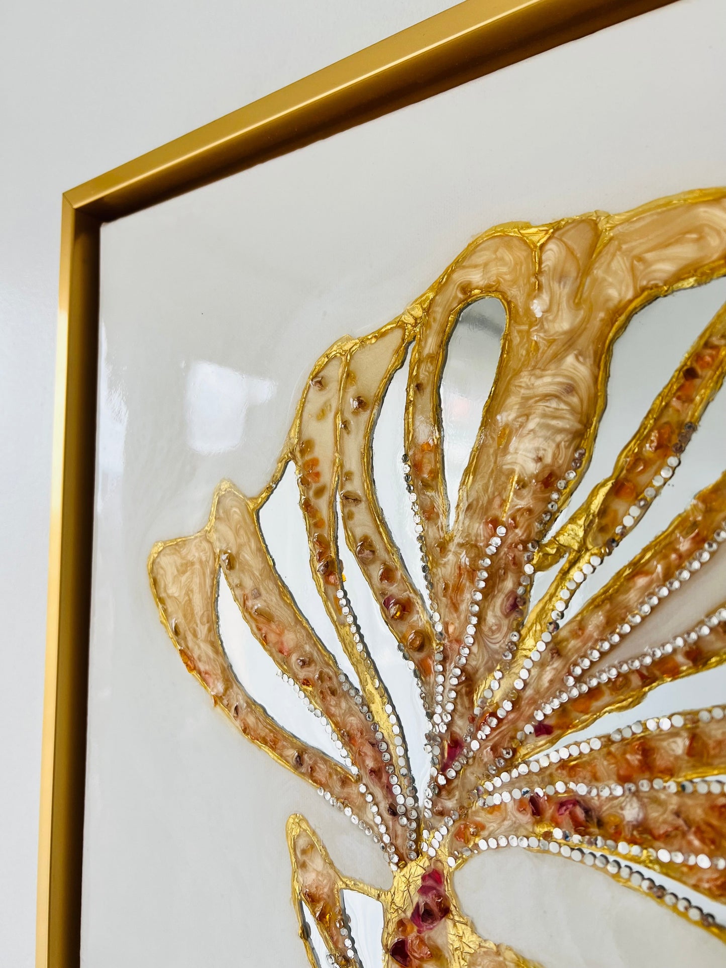 Gold fish Mixed Media on canvas. Made of resin/epoxy detailed with mirrors and crystals.