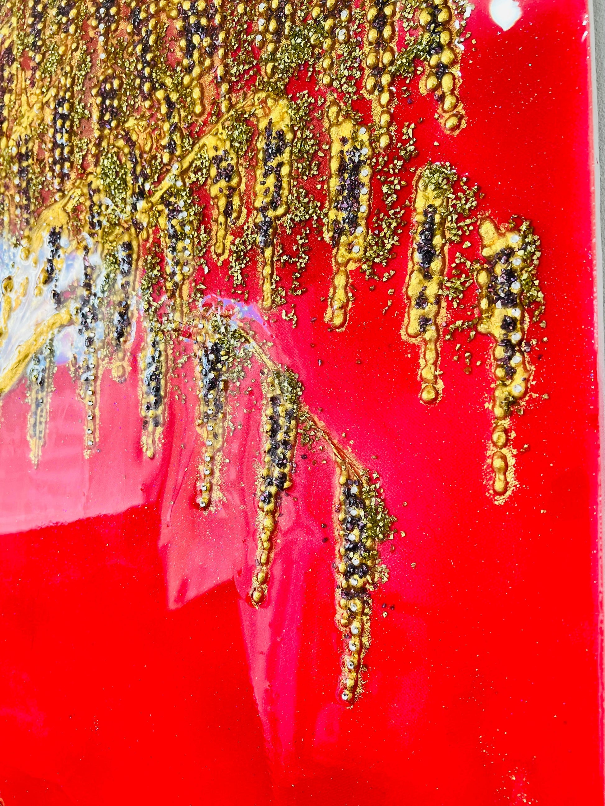 A wisteria original painting made of resin or epoxy, crystals and gold leaf. A stunning art that can elevate the energy of your space.